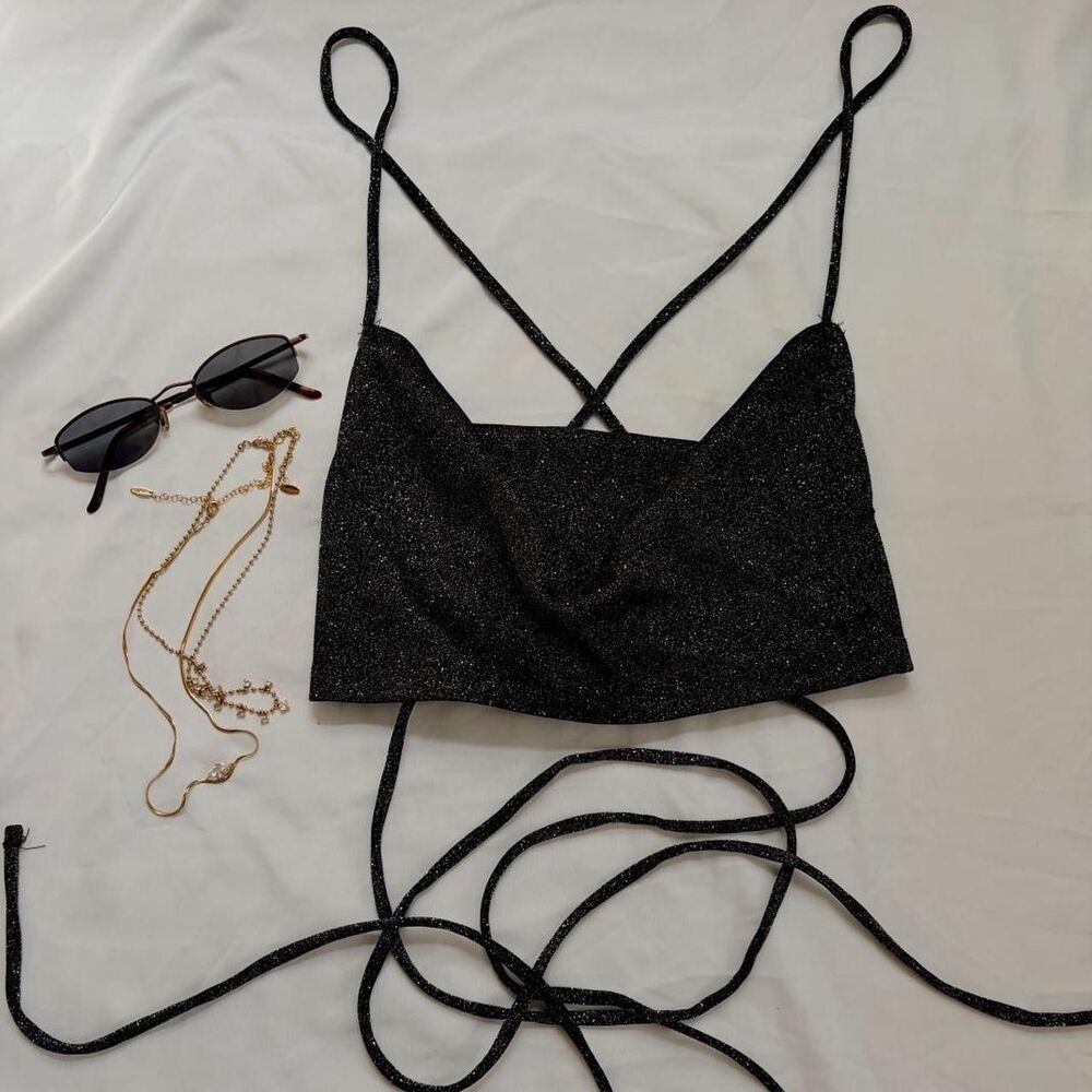 Urban-outfitters Women's Black and Grey Crop-top